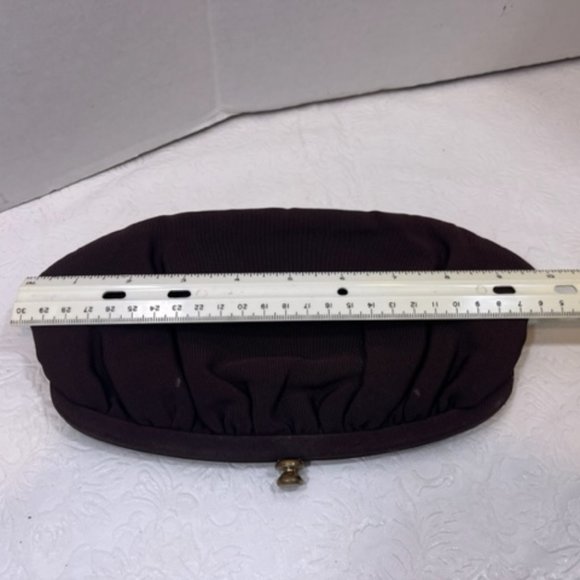 VTG 1950's Rich Dark Brown Evening Clutch Kiss Lock Latch Handbag 10x5.5" - Picture 4 of 10